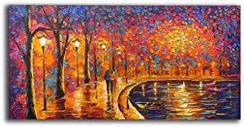 Tyed Art- Contemporary Art Landscape impressionist Oil Painting On Canvas Abstract Textured Tree artwork Painting Home Office Decorations Canvas Wall Art Painting Ready to hang 24x48inch