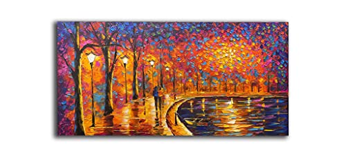 Tyed Art- Contemporary Art Landscape Impressionist Oil Painting On Canvas Abstract Textured Tree Artwork Painting Home Office Decorations Canvas Wall Art Painting Ready To Hang 24X48Inch #TOP1