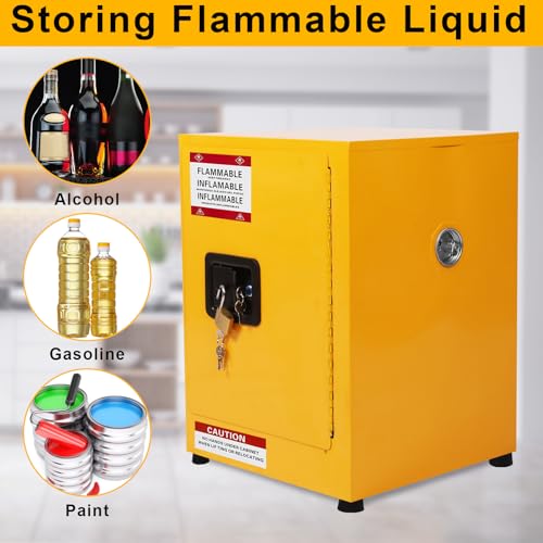 Image of Flammable Cabinet 17 inch x 17 inch x 22 inch, Safety Cabinet - Fireproof, Galvanized Steel, Leakproof, Hazardous Storage Cabinet for Industry, Company and Home, Yellow