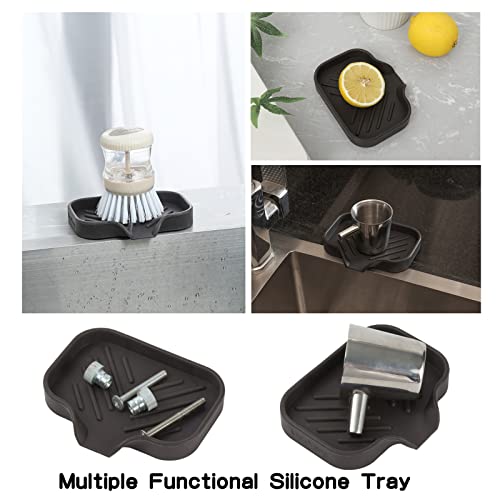Silicone Bathroom Soap Dishes with Drain Spout-Bathroom and Kitchen Sink Organizer,Sponge Holder,Dish Soap Tray,Perfect for Dispenser,Scrubber,Bottle,Cup on Sink or Counter-Coffee 4.9"×3.2" - Image 6