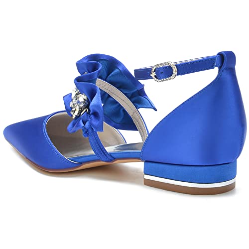 Women's Pointed Toe Wedding Flats Pumps for Bride Satin Rhinestones Ankle Strap Low Heels Evening Prom Dress Shoes2