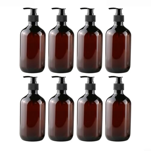 Fauhapyway Dispensador de champú y acondicionador 500 ml botellas vacías de PET marrón con bomba negra para gel loción corporal productos para el cabello contenedor de almacenamiento 8 unids