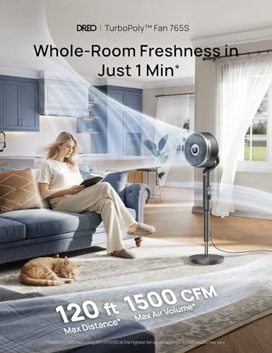 Image of DREO Smart Fan for Bedroom, standing 150 +100 Omni-Directional Oscillating Fans, 120ft CirculAir Quiet Fan with DC Motor, 12 Speeds, 6 Modes, 20dB,Remote Control, 8H Timer
