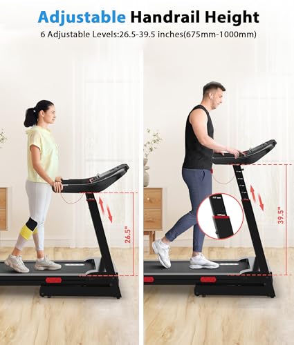 Image of CIIHI Treadmill with Auto Incline - Adjustable Height Handrail 15% Auto Incline Treadmill with 400 lbs Capacity - Foldable Running Machine for Home with APP, Voice Control and Speaker - 8.7 MPH