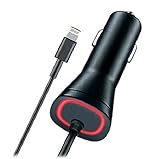 Apple iPhone 7 7 Plus 6 6S 6+ 6S+ SE 5 5S New Lightning Rapid Car Charger - 6 Foot Coiled Cord 5v / 2.1 Amp MFI Ceritified - Red LED