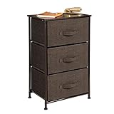 mDesign Vertical Dresser Storage Tower - Sturdy Steel Frame, Wood Top, Easy Pull Fabric Bins - Organizer Unit for Bedroom, Hallway, Entryway, Closets - Textured Print - 3 Drawers - Espresso Brown