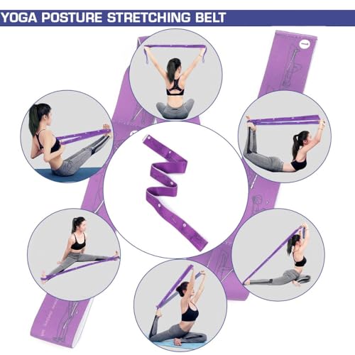 Image of Yoga Strap for All People, 8 Loops Stretching Strap with Printed Positions, Multi-Purpose Elastic Resistance Band for Yoga, 2.5 feet, Fitness, Rehabilitation, Ankle Joint & Ligament Training
