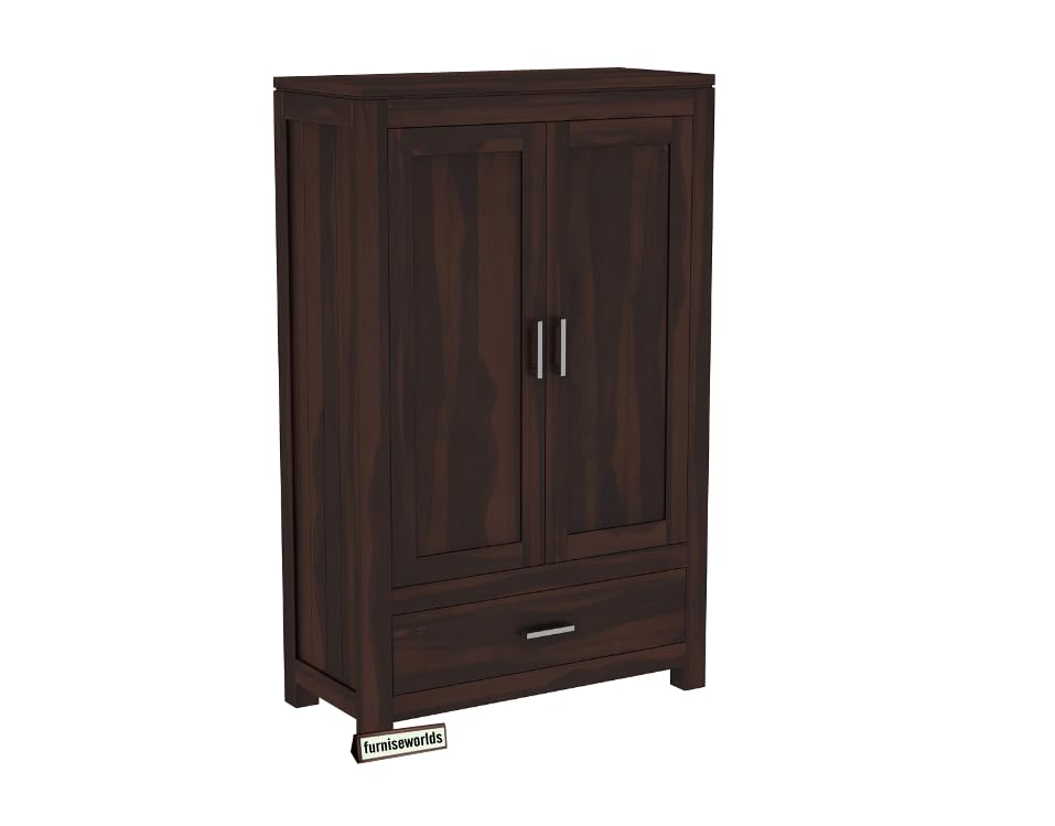 Image of Sheesham Wood Wardrobe with 1 Drawer and 3 Shelves Storage for Bedroom Wooden Almirah for Clothes for Living Room Bedroom Home, Solid Wood Furniture (Walnut Finish)
