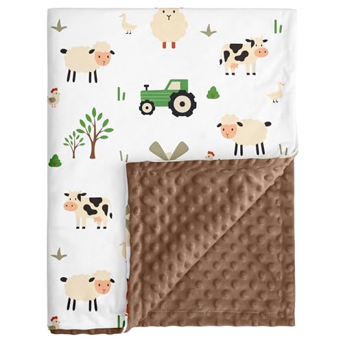 Image of Baby Blanket for Boys Girls, 30x40 Inch Soft Lightweight Minky Dot Blanket with Farm Animals, Double-Layer Dotted Backing for Infant Toddler Nursery Crib, Sensory Security Blanket