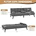 Shintenchi Futon Sofa Bed, Velvet Foldable Couch Reclining Sleeper w/Removable Armrests, Upholstered Loveseat w/Folding Cup Holders for Home, Office, Dark Gray