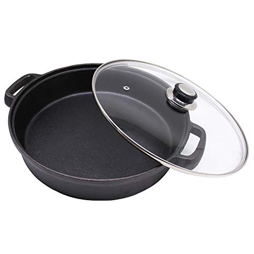 Cast Iron Skillet with Tempered Glass Lid 12-Inch Double Handled Cast Iron Deep Frying Pan with Lid