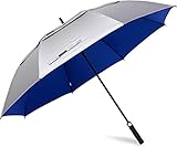 G4Free 47 Inch UV Protection Golf Umbrella Auto Open Vented Double Canopy Oversize Extra Large Windproof Sun Rain Umbrellas (Silver/Blue)