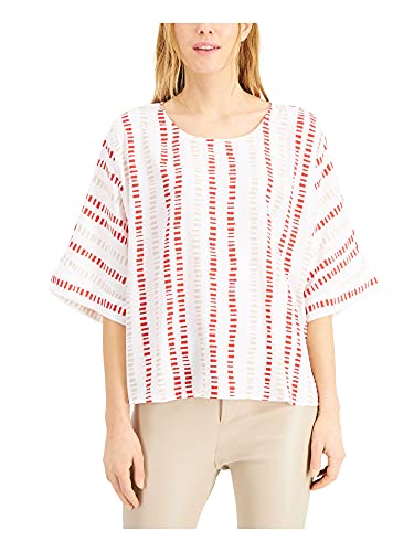 Image of Alfani Womens White Printed Scoop Neck Top UK Size:8