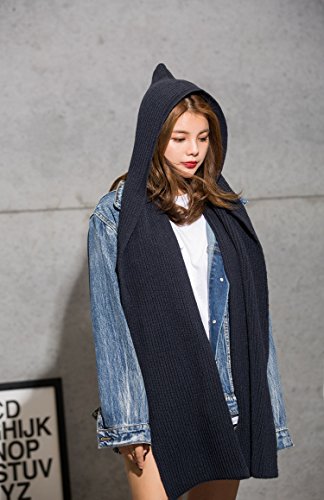 Women Girl Winter Hooded Scarf Lady Soft Cable Knitted Earflap Scarf Headscarf Neckwarmer Hoodie Hat3