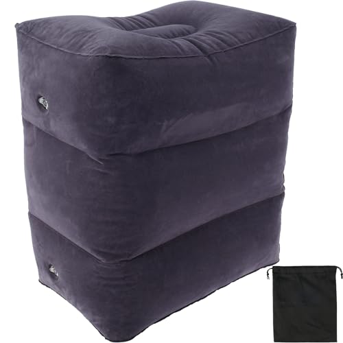 FALESOUL Inflatable Foot Rest Pillow for Travel, Adjustable 3 Layers Height Kids Airplane Bed, Adults Travel Essentials Great for Airplane, Car, Train, Office, and Home (Blue)