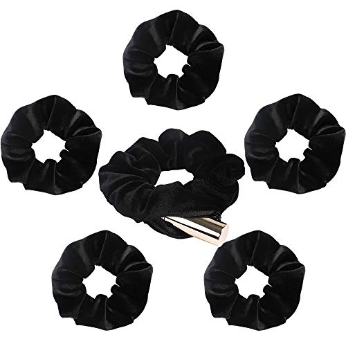 AOPRIE 6Pieces Scrunchies for Hair Velvet Scrunchies for Hair with Pocket Hidden Zipper Elastics Scrunchies Scrunchies for Women Hair Accessories Hair Ties (Black)