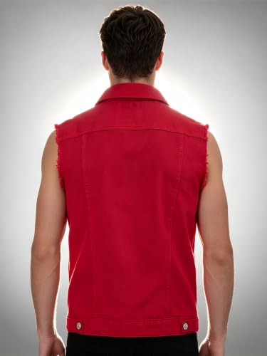 Image of Men's Sleeveless Ripped Denim Vest Casual Slim Fit Button Down Jeans Vests Jacket