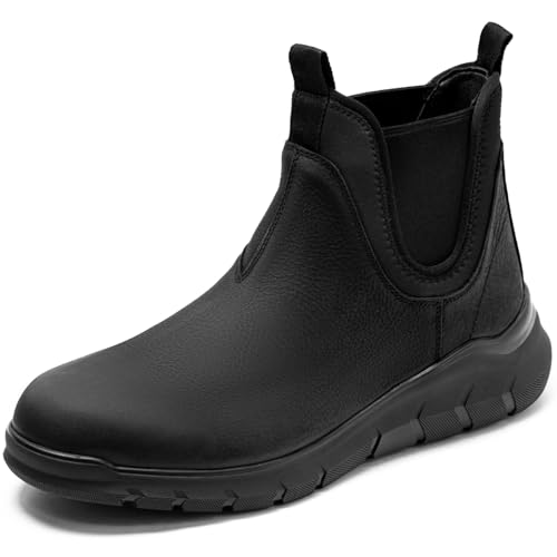 Image of Arkbird Mens Chelsea Boots - Genuine Leather Comfortable Stylish Slip On Ankle Casual Boots for Men,Black Size 7