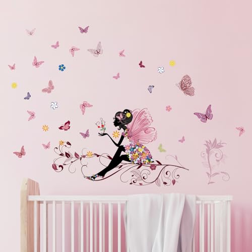 Tanlaby Schmetterling Mädchen Wandtattoo Blumen Fee Wandsticker Bunte Schmetterling Wandaufkleberr für Mädchen Babyzimmer Wohnzimmer Schlafzimmer Kinderzimmer Hause Wanddekoration