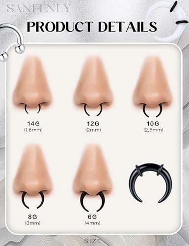 Sanfenly Septum Stretcher Set - Stainless Steel Acrylic Tapers & Pinchers - 14G-6G - Gauge & Ring Kit2