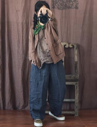 NFYM Womens Fall Linen Jacket Hippie Frayed Raw Hem Outerwear Clothes Lightweight Coats with Pockets4