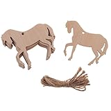 Dovewill 10Pieces Wood Horse Shape Cut Out Ornament Embellishment Tag with String