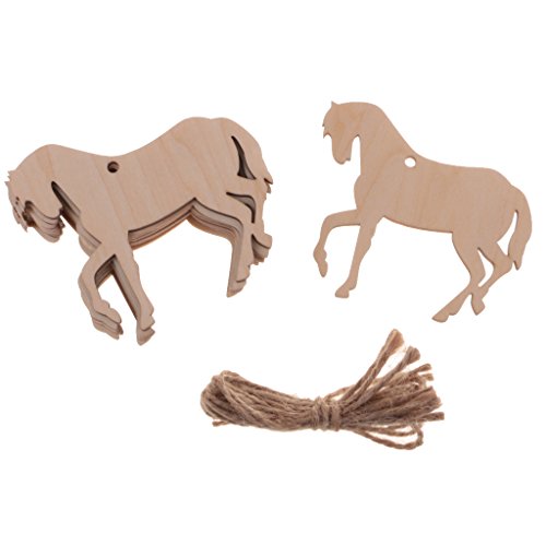 Dovewill 10Pieces Wood Horse Shape Cut Out Ornament Embellishment Tag with String
