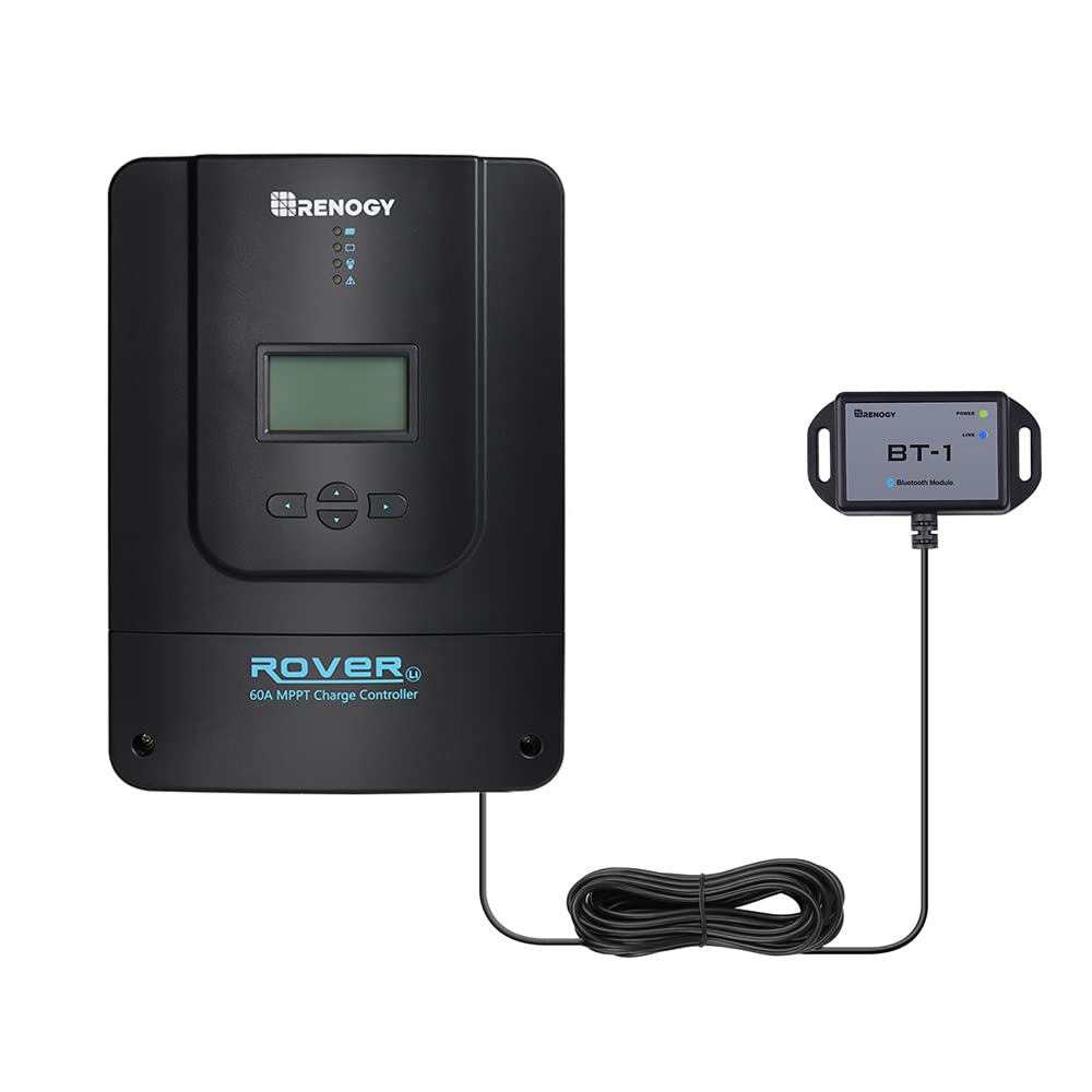 Renogy Black 60A Mppt Solar Charge Controller, 48V/ 36V/ 24V/ 12V Dc Input With Lcd Display For Agm, Gel And Lithium Batteries And Off-Grid Applications (60A Mppt With Bluetooth)