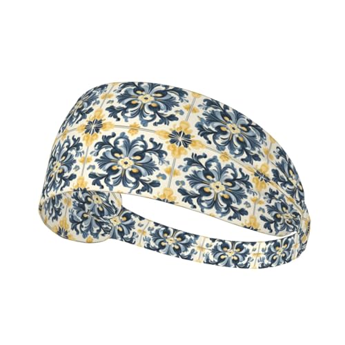 Diademas de entrenamiento para mujer, antideslizantes, elásticas, para el cabello, patrón retro, estampado Q, absorbe la humedad, para deportes, correr, atletismo, tenis, yoga, gimnasio