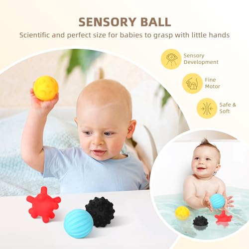 OOOK Montessori Toys 0-6 Months, Montessori Toy Set, 7 in 1 Newborn Baby Toys with Spinning Drum, Tissue Box Toy, Sensory Balls, Contrast Cards and More - Thumbnail 6