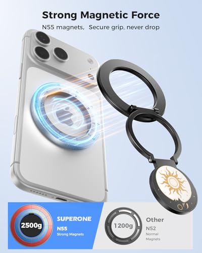 Image of SUPERONE Upgraded Magnetic Phone Grip Sun, Removable Gym MagSafe Kickstand, Dual-Sided Magnet Phone Ring Holder for iPhone 17 /16 /15 /14 /13 /12, Compatible with Magnetic Car Mount- Sun and Moon Pattern