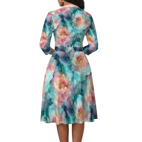 Image of PinkPatty Women's Casual A-line Midi Dresses 3 /4 Sleeve V Neck Fit and Flare Dress with Pockets