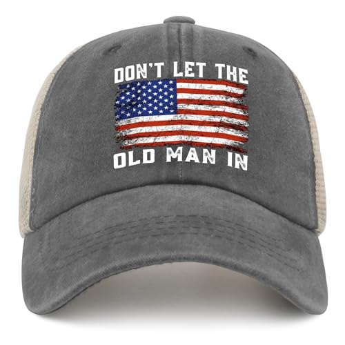 FLALORI Unisex Adult Gray Mesh Baseball Cap - Dont Let Old Man In - One Size - Letter Print - Adjustable - Spring-Summer-Fall-Winter - Imported