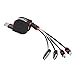 USB Cable, Retractable 4 in 1 Multifunctional Universal USB Charger Cable for iPhone 6s/6s Plus/5/5S/4S/4, iPad 3 / Mini / Pro, Samsung, HTC, Motorola, Nexus, LG, Android (Black)
