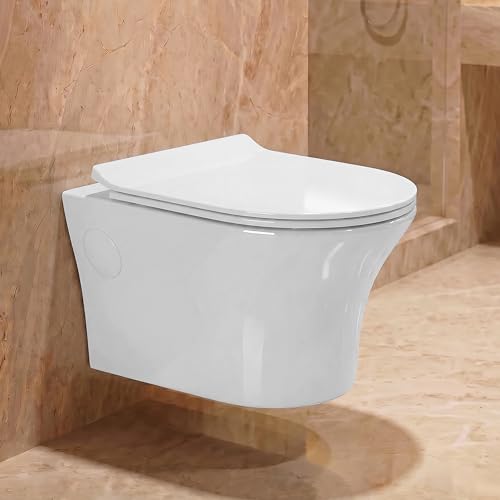 Image of WASSMIST Commode for Toilet | Wallhung Tornado Flush Rimless Bathroom Commode | with Soft Close Toilet Seat Cover | Modern Space Saving with Easy Cleaning Design