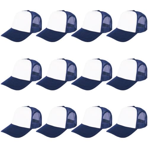 ZH 12 Pcs Sublimation Trucker Hats Blank Mesh Baseball Cap Polyester Bulk Mesh Trucker Hat for Men and Women Navy Blue