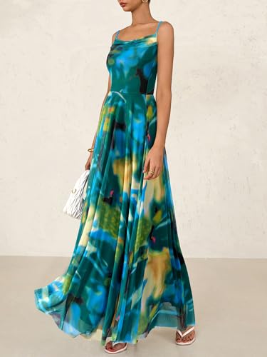 Image of BTFBM Women Summer Maxi Dresses Elegant Wedding Guest Dress | Cowl Neck,Spaghetti Strap,Mesh,Floral,A-Line,Flowy,Party,Cocktail,Homecoming,Graduation,Sundress,Prom,Beach Long Dresses