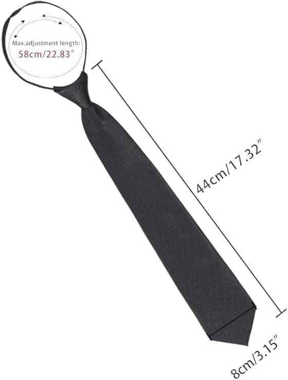2Pcs Black Tie Adjustable Pre-tied Necktie for Women Boy Solid Color Neck Tie Girl Zipper Ties for Business Uniforms and Wedding,and Pocket Squares Accessories (42cm)