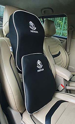 Image of MRRON Supreme EXEMPHLAR Series Memory Foam Elongated Neck Rest & Lumbar Support for Car or Office Chair- Neck Pillow car Cushion Kit Designed Ergonomically for Extra Neck Support (Black)
