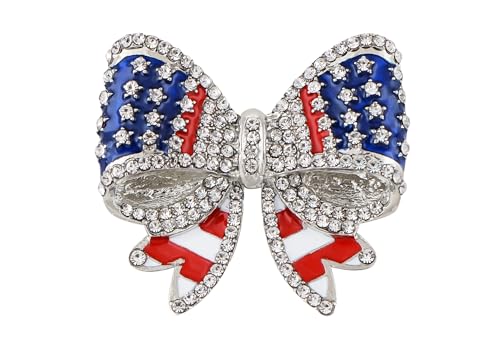 Image of Alilang American Flag USA Sparkly Crystal Rhinestone 4th of July Patriotic Pin Brooch