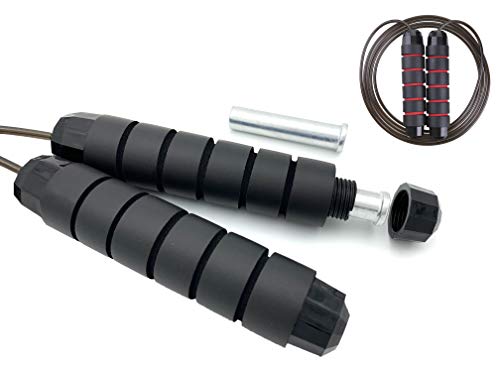 2 Pack 9' Jump Ropes, 0.7lb weight Jump Rope Workout for Women & Kids, Tangle-Free with Memory Foam Soft Handles, Adjustable Length, 4mm Durable Steel Wire Cable, 2 carry bags (black + red)