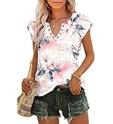 Womens Summer Tops Casual Country V Neck Tee Shirts Petal Sleeve Fashion Loose Blouse