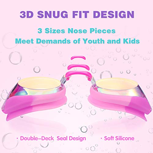 Image of Keary Kids Swim Goggles for Toddler Children Girls Boys Youth, Anti-Fog Waterproof UV Protection Clear Vision