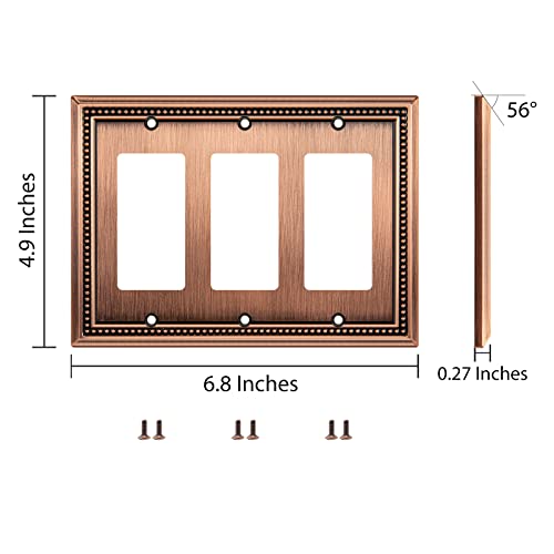 Image of Henne Bery Sunken Pearls Heavy Duty Decorative Wall Plate Switch Plate Outlet Cover (Triple Decorator, Antique Copper)