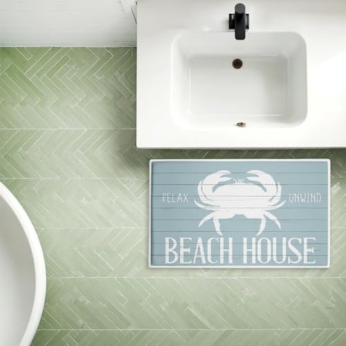 Stupell Industries Beach House Entry Crab Plush Bathroom Mat & Bath Rug, Soft Quick-Dry Non-Slip Bathroom Rug with Recycled Foam Cushion, Coastal Beach House Nautical Design by Kim Allen, 18"x30" - Image 4