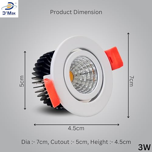 Image of D'Mak Moveble LED COB Light | Recessed LED Ceiling Light for Indoor Lighting | Warm White Color | Aluminium Body (4, 3 Watt)
