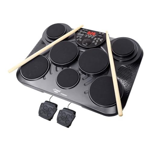Pyle Electronic Tabletop Digital Drum Set, Compact Portable Drum Pad Kit w/ 8 Touch Sensitive Pads and Pedals, 600 Sounds, USB & Headphone Outputs, MIDI/AUX Inputs, 4×5” Drums & 4×3.5” Cymbals