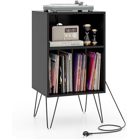 CASART Record Player Stand with Charging Station Cover