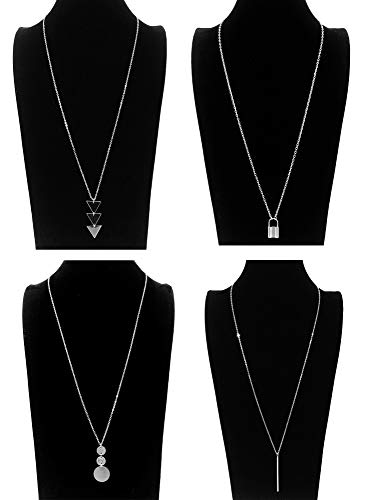 Ofeiyaa 10Pcs Long Pendant Necklace Simple Moon Bar Three Triangle Tassel Lock Sweater Y Shape Punk Chain Choker Necklace For Women Girls Silver Tone #TOP6