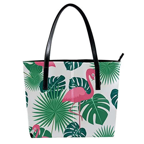 Sac à main flamant rose et feuille de Monstera en cuir synthétique multicolore